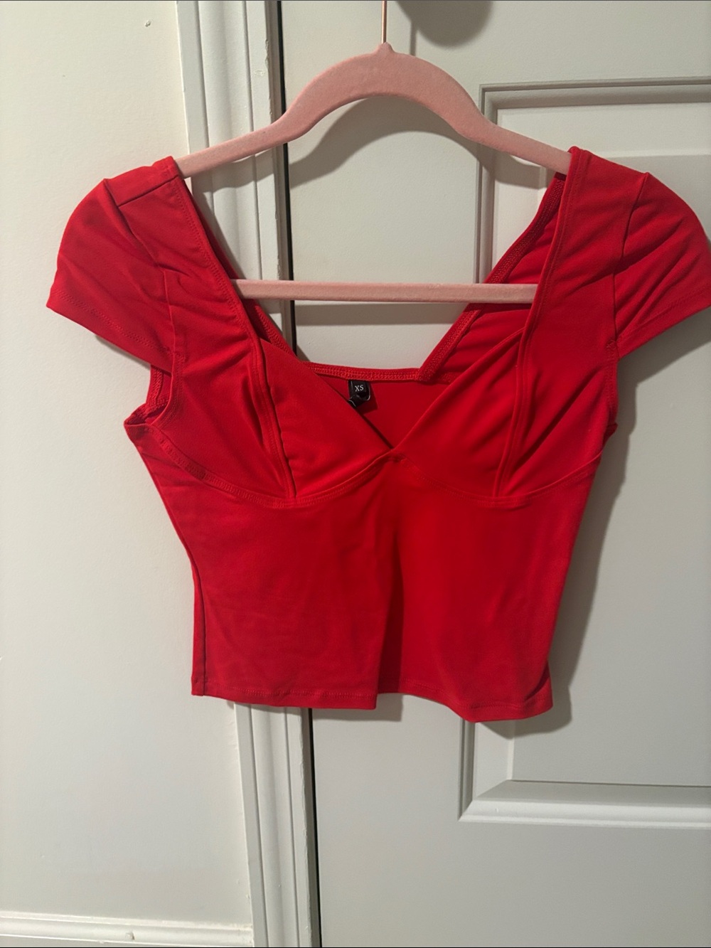 Red Fitted Scoop Neck Crop Top - Unknown Brand